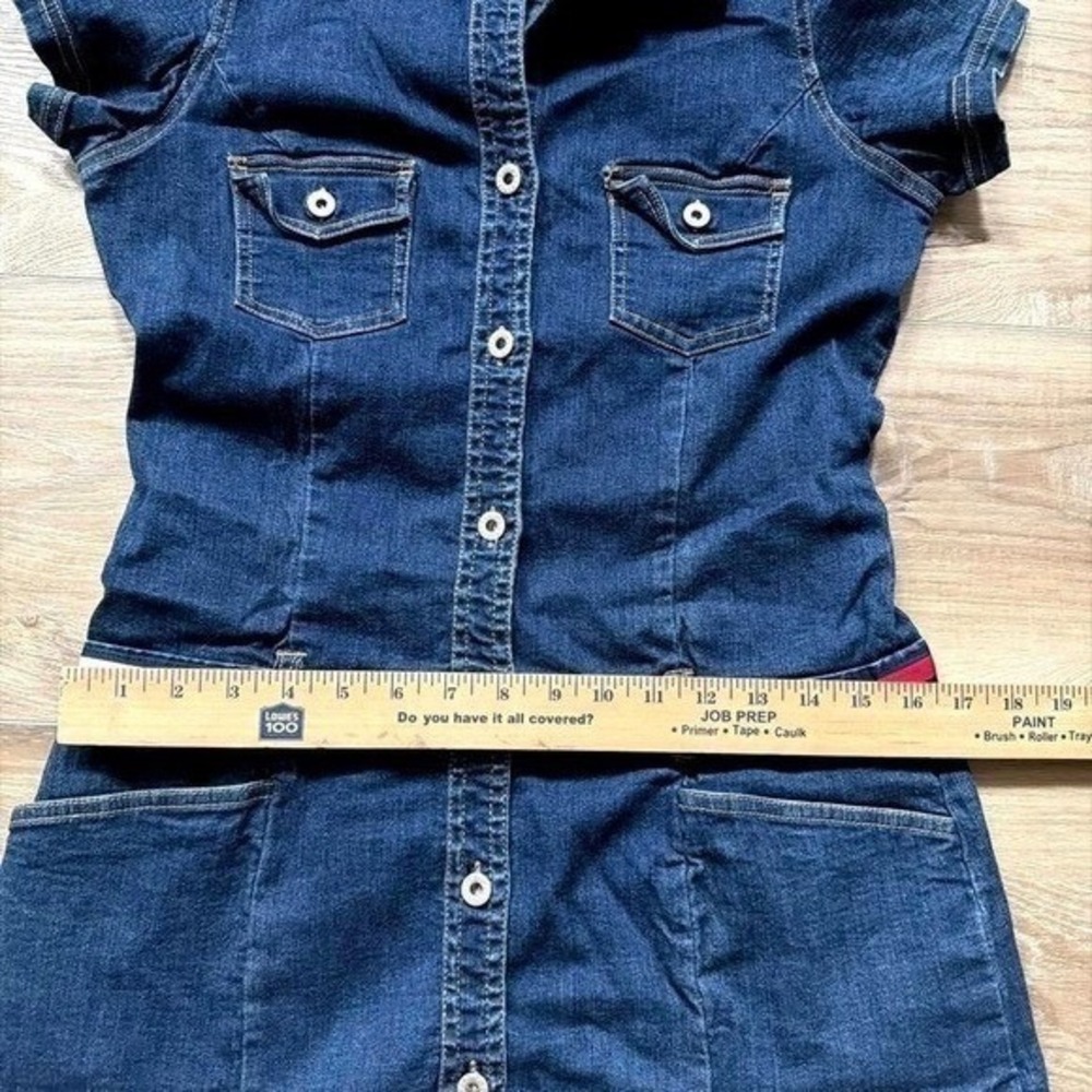 Tommy Jeans Denim Mini Dress Womens Large Blue Button Front Y2K Preppy Americana - Picture 6 of 10